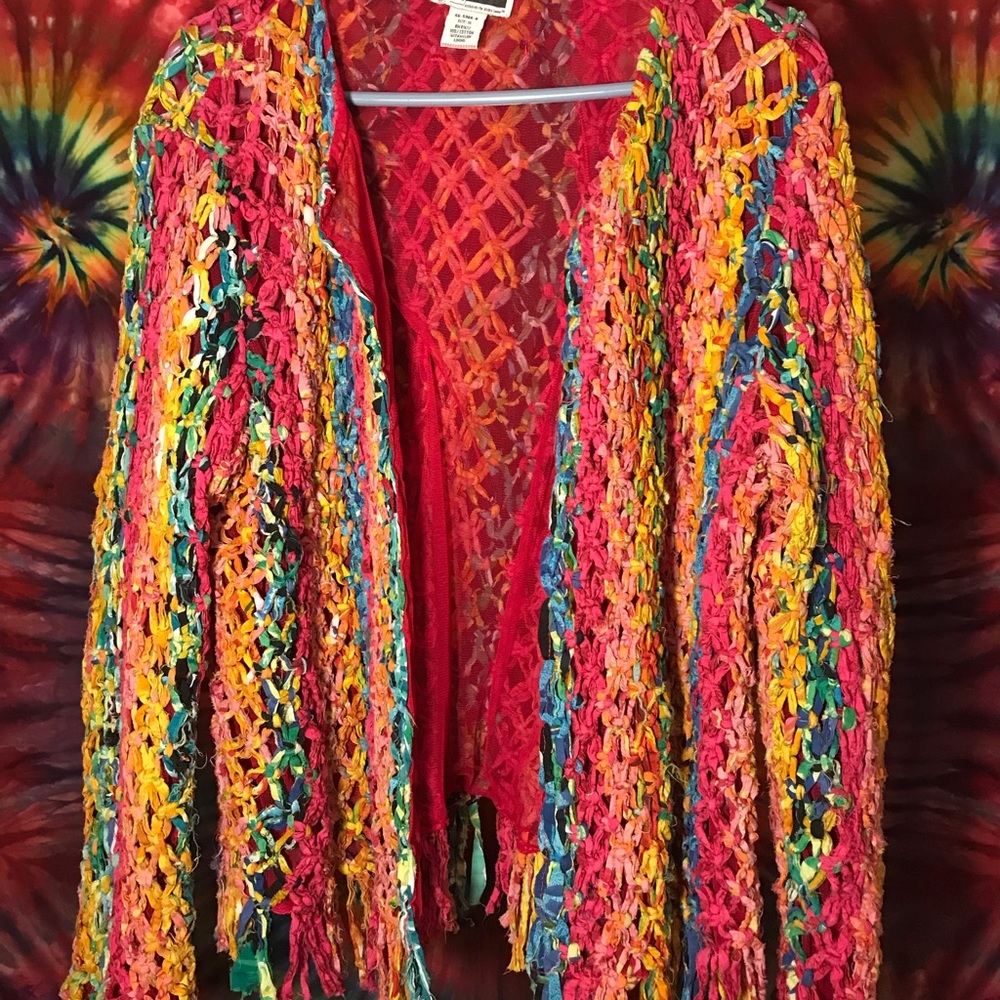 rainbow macrame cardigan